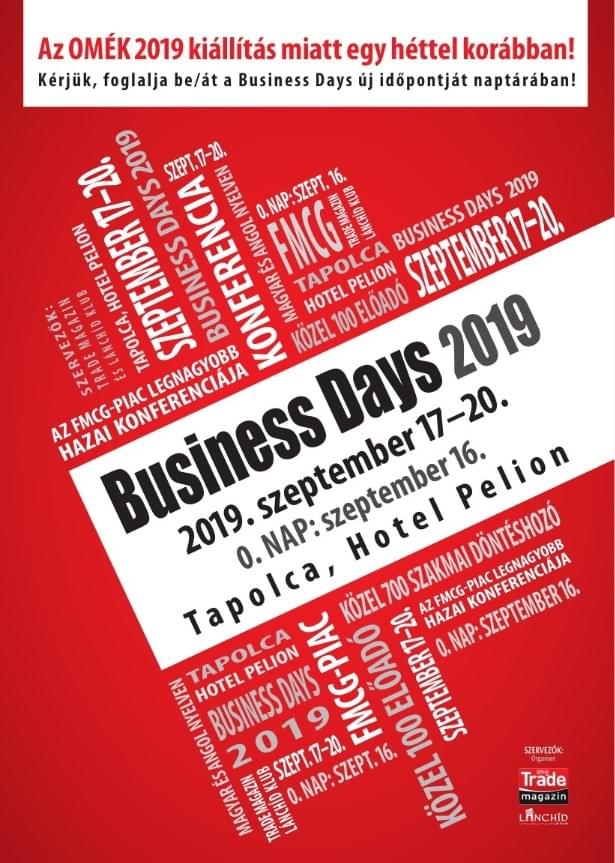 Business Days 2019. szeptember 17 – 20. <br>0. nap 2019. szeptember 16.