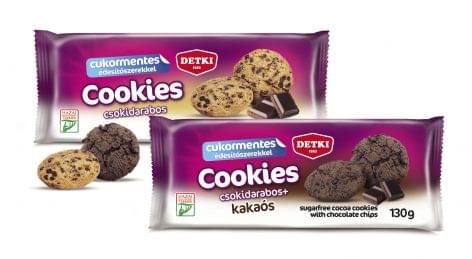 (HU) Detki Cookies cukormentes omlós keksz kétféle ízben: csokidarabos és kakaós csokidarabos