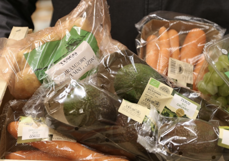 Prepackaged Tesco fruits and vegetables available in recyclable packaging
