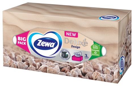 Zewa Deluxe Design 3-ply facial tissues in box packaging
